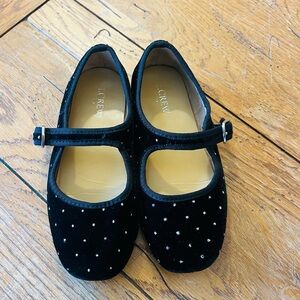 J. Crew Crewcuts Black Velvet Mary Jane Dress Shoes with Silver Dot Accents